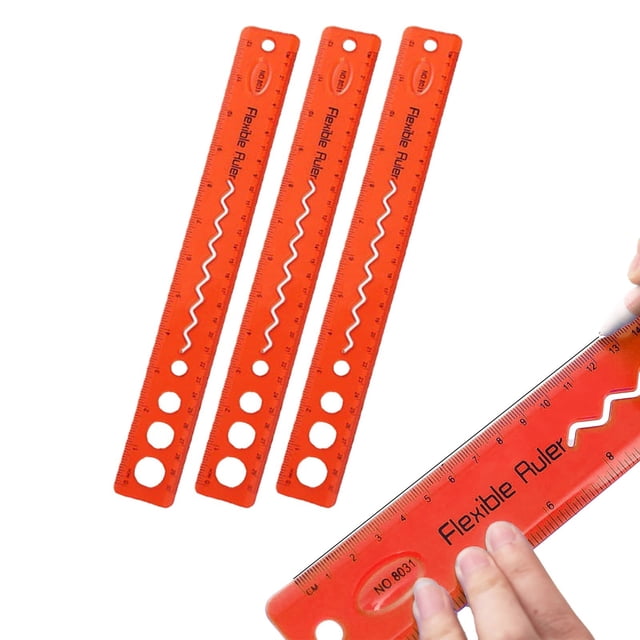 ZTTD 12 Inch, 3 Pack, Flexible Ruler with Centimeters and Inches, Clear Plastic Standard Ruler for Home, or Office (Type2-Red)