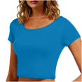 thumbnail image 2 of VSSSJ Hauts Courts pour Femmes Manches Courtes Col Rond Extensible Chandail Décontracté Ajusté Uni Confortable Été Basique T-Shirts Courts Bleu Ciel Taille Unique, 2 of 5