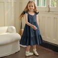 thumbnail image 2 of Robe Bébé Fille Petite Fille Été Sans Manches Robe Décontractée Enfants Tout-Petit Boutonnée Mode Robe Soleil à Volants Robe Bébé Marine 4 Ans-5 Ans, 2 of 5