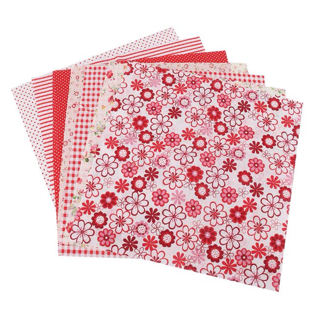 Fyydes Square Patchwork,7pcs Cotton Fabric Square Flower Pre-cut DIY Patchwork Cloth Red Flower Series