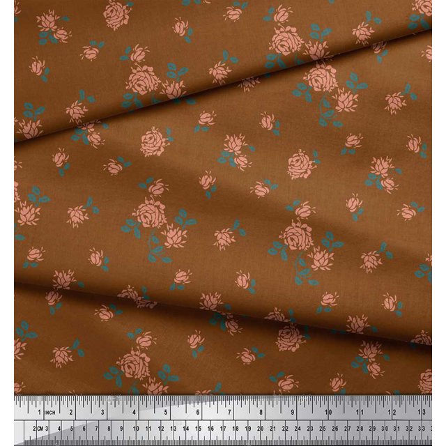 Soimoi polyester Crepe Fabric Leaves & Rose Floral Fabric Prints By Yard 42 Inch Wide