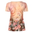 thumbnail image 5 of EGNMCR T-Shirts pour Femmes Femmes Mode Été Pli Imprimé Régulier Femmes Manches Courtes Col en V Bouton Haut, 5 of 5