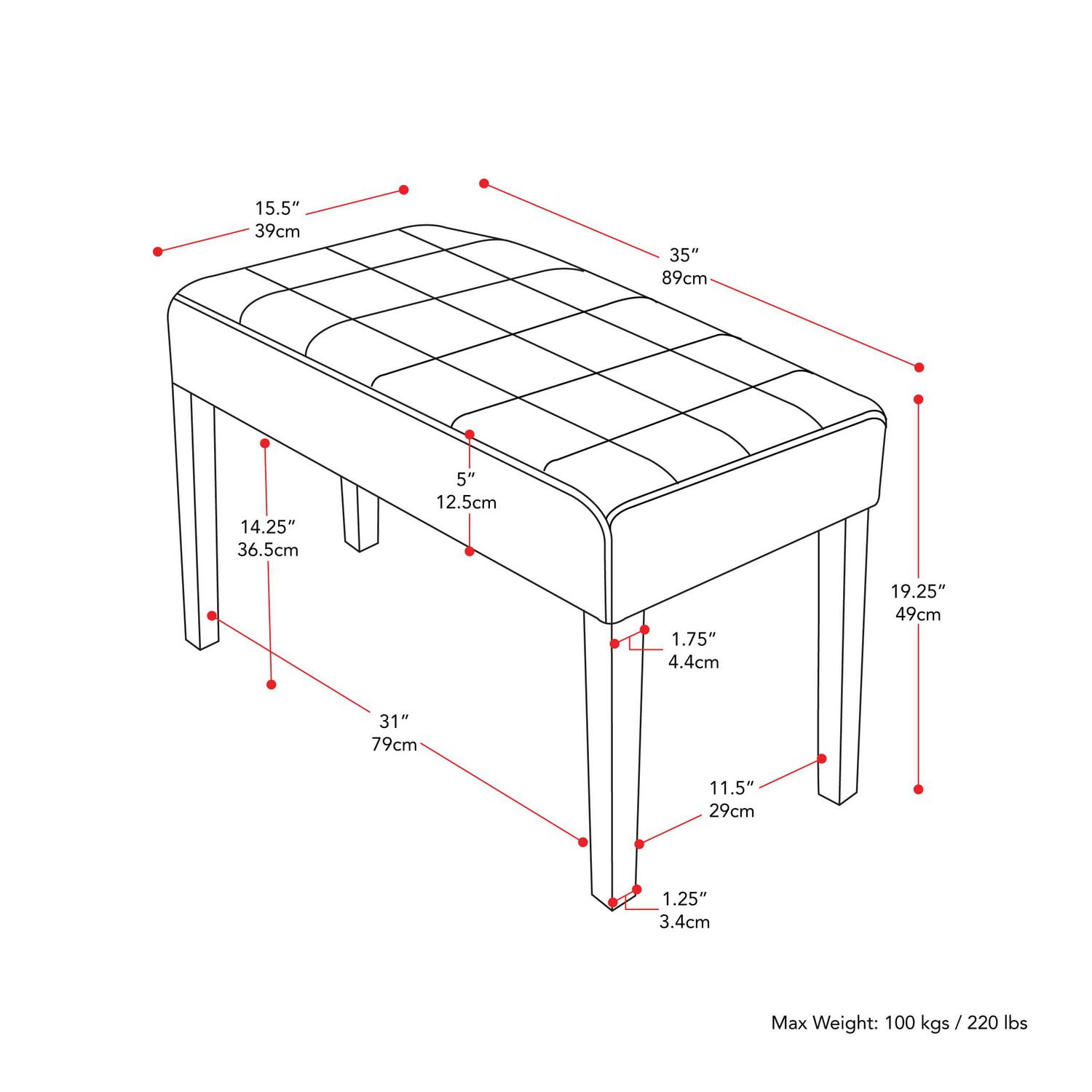 Banc d'entrée capitonné et rembourré en tissu CorLiving California avec pieds en bois