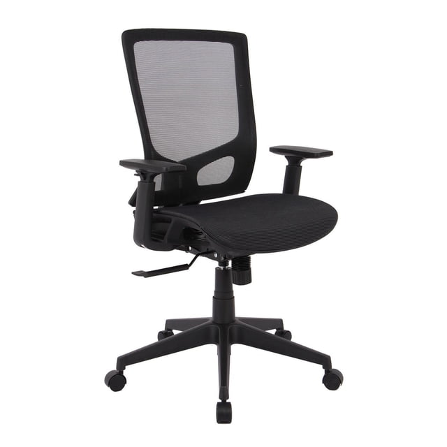 TygerClaw Chaise de Bureau en Maille à Dossier Haut avec Dossier en Maille Respirante Noire, Siège en Tissu Rembourré, Accoudoirs Réglables, Soutien Lombaire Intégré, Contrôle de la tension d'Inclinaison, et base Cinq Étoiles en nylon Noir avec Roulettes Pivotantes, Convient à une Utilisation Ergonomique au Bureau et en Poste de Travail.