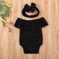 thumbnail image 2 of SUNSIOM Infant Girl Romper Outfits, Off Shoulder Jumpsuit + Headband Sets, 2 of 9