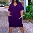 thumbnail image 2 of EQWLJWE Robes d'Été pour Femmes 2023 Robe Grande Taille pour Femmes Col en V Robes d'Été Décontractées avec Poche Genou Manches Courtes avec Poches, 2 of 5
