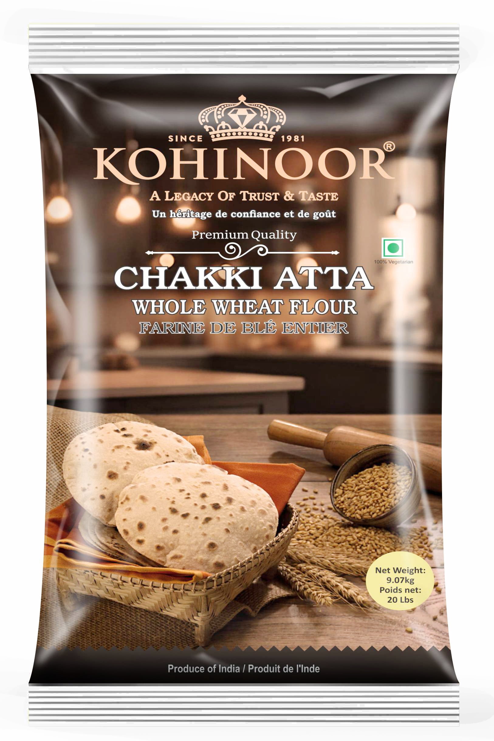 Kohinoor Chakki Atta Whole Wheat Flour, 9.07 kg (20 lbs)