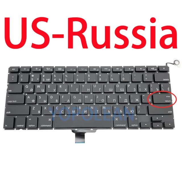 New Replacement Keyboard For Macbook Pro 13" A1278 US UK Russian Spain French Hungary Portugal 2009-2012 Years US-RU