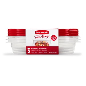 Rubbermaid TakeAlongs Rectangular Food Storage Containers, 950 mL (4 Cup), Ruby Red Lids, 3 Count