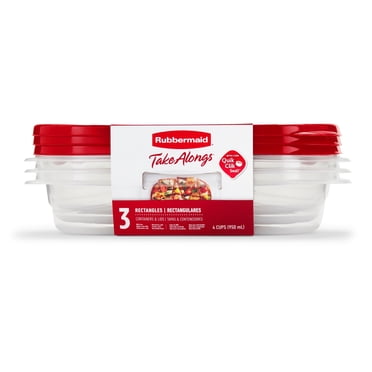 Contenants rectangulaires pour la conservation des aliments Rubbermaid TakeAlongs à emporter, couvercles rouge rubis, 950 ml (4 tasses), paquet de 3