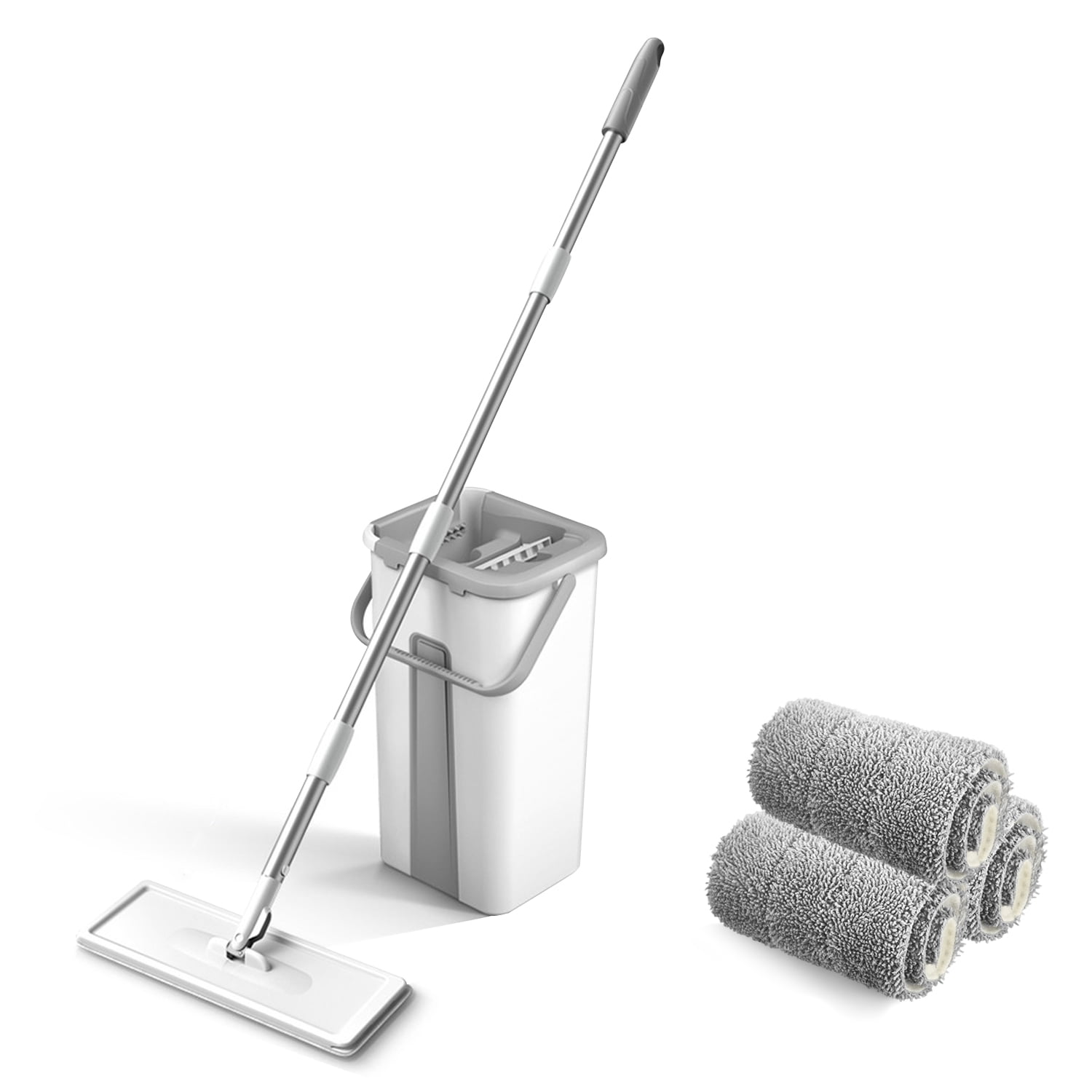 Yeacher Microfiber Mop with Bucket Floor Cleaning Squeeze Hand Free Floor Mop Washable Pads Reusable Dust Mops with Soft Refill Pads Hardwood Wood Floor Cleaner Mop Dry Wet Mop