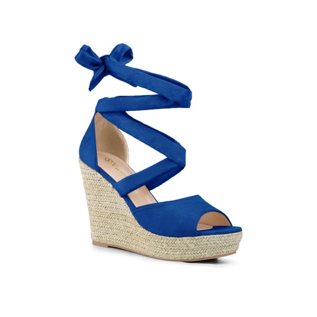BLISSFUL STEP Chaussures pour Femmes Espadrilles à Lacets Sandales Compensées à Plateforme Bleu Foncé 8.5