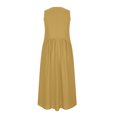 thumbnail image 5 of Gspmoly Robes pour Femmes Grande Taille, Nouvelle Robe d'Été Européenne Ample Plissée à la Mode Sans Manches en Lin Uni, Robe Sans Manches à Col en V et Longueur Cheville, Robes Formelles pour Femmes Offres, 5 of 5