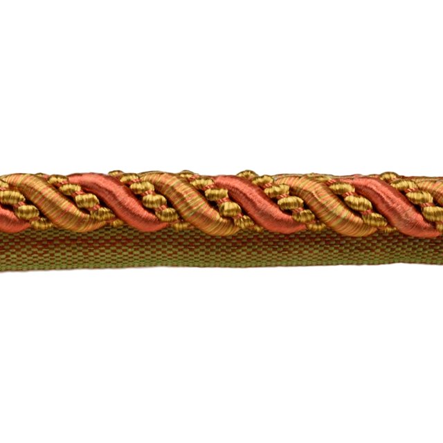 7/16" (1cm) Noblesse Collection Large Shiny Decorative Twisted Rope Cord with Lip | Cord Trim (Style# 0716H), Rust Medley Multicolor #07H (Copper, Olive Green) 9 Yards (27 ft/8m)