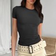 thumbnail image 1 of BVOFAR Hauts Côtelés d'Été pour Femmes 2025 Col Rond Manches Courtes T-Shirts Décontractés Confortables Coupe Ajustée, 1 of 5