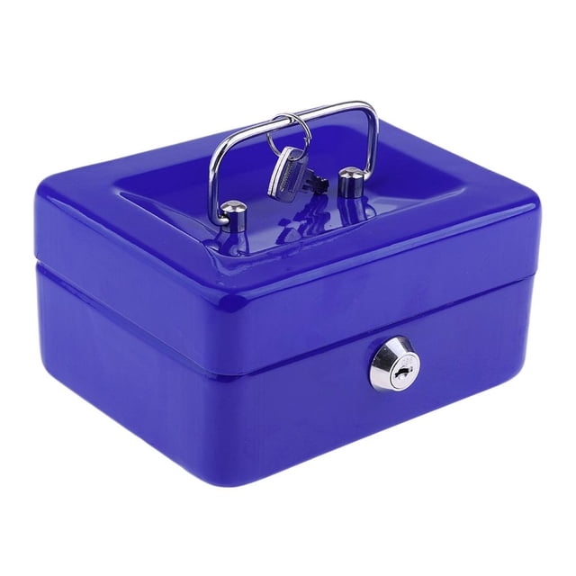 Coffre de Dépôt Bancaire Sécurisé pour Argent et Épargne avec Bleu. une Boîte à Argent Compacte et Verrouillable en Métal durable avec une Finition Bleu Lustré. Dotée d'Une Poignée de Transport en Acier Inoxydable, d'Une Serrure Sécurisée avec Clés, et d'Une Taille d'Environ 15 x 12 x 8 cm (5,9 x 4,7 x 3,14 Pouces). Convient pour la Maison, le Bureau, l'École Ou un Étal de Marché.
