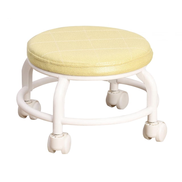 Tabouret à Poulie à Siège Rond à Rouleau Bas, Robuste, Petit, Confortable, Bas, Jaune