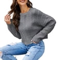 thumbnail image 1 of Timegard Chandails pour Femmes Col Rond Court Manches Longues Pull Automne Hiver Couleur Unie Hauts en Tricot, 1 of 4