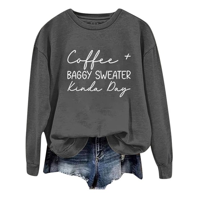 WEAIXIMIUNG Custom Sweatshirt Ladies Fashion Leisure Pure Color Loose Long Sleeved Printed Letters Round Collar