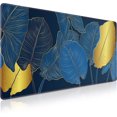 thumbnail image 1 of XXL Gaming Mousepad 31.5"x15.7" Blue Gold Palm Leaf Design Large Mouse Pad with Stitched Edges Ideal for Extended Computer Keyboard and Laptop Use, 1 of 6