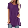 thumbnail image 1 of Womens Summer Solid Round Neck Loose Short Sleeve Tops T-shirt Blouse, 1 of 5