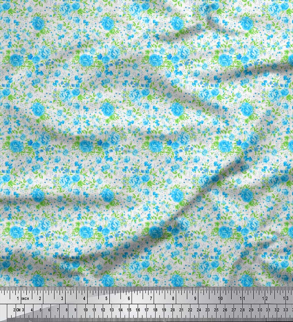 Soimoi Tissu en Jersey de Coton Imprimé Feuilles et Roses au Mètre 58 Pouces de Large