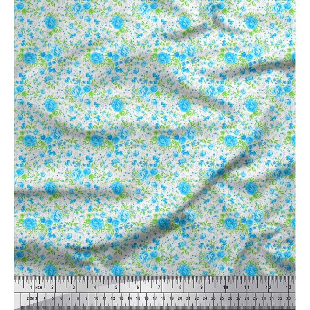 Soimoi Tissu Georgette Viscose Imprimé Feuilles et Fleurs de Rose, Tissu au Mètre, 42 Pouces de Large