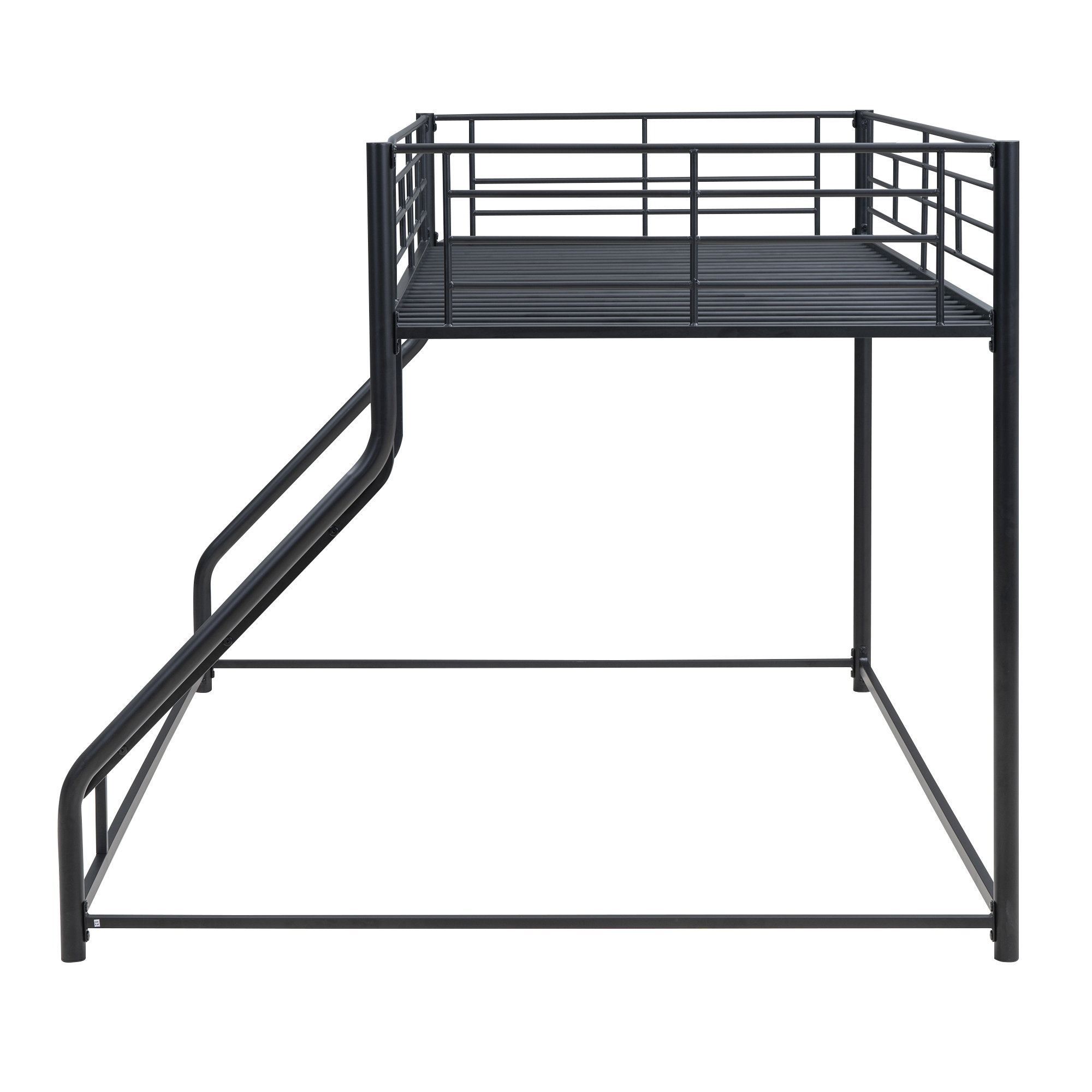 Noble House Full XL Over Queen Metal Bunk Bed,Black Industrial Frame with Guardrails & Slats,Black