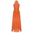 thumbnail image 3 of iefiel Robe de Danse Lyrique pour Femmes Sans Manches avec Strass Scintillants Fendue Robe Maxi Tenue de Danse de Salon Orange TG, 3 of 5