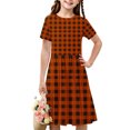 thumbnail image 1 of Liquidation d'Économies d'Été Iumwxz Robe Décontractée Trapèze Robe Tunique pour Adolescentes Robe Col Rond Imprimé à Carreaux Manches Courtes Robes pour Filles Coupe Ample Robe pour les Vacances 4-14a, 1 of 7