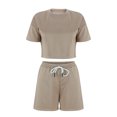 thumbnail image 3 of Yuyuzo Ensembles 2 Pcs pour Femmes Col Rond Manches Courtes Hauts Courts Shorts Taille Haute à Cordon Ensembles de Détente, 3 of 6