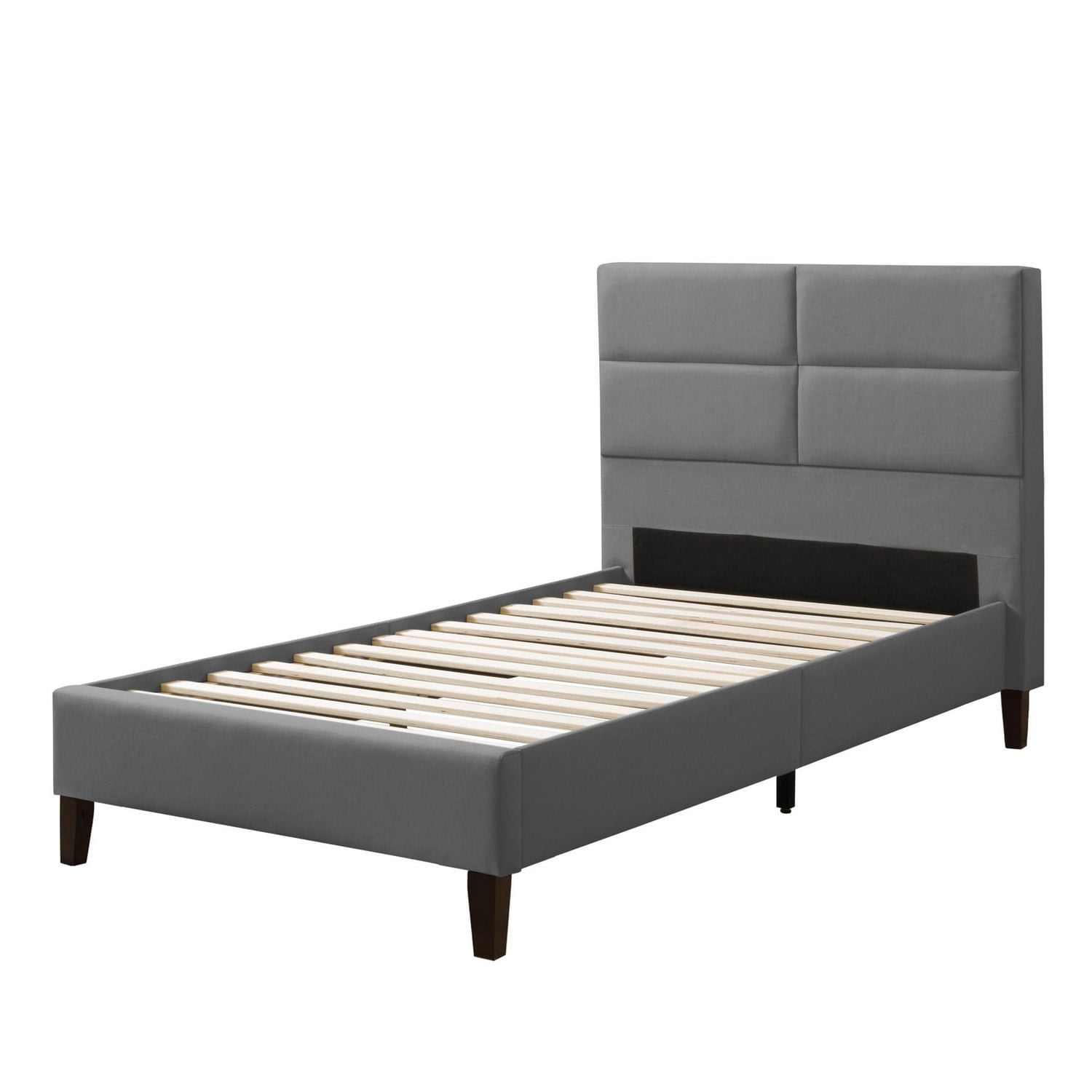 CorLiving Bellevue Adult Twin Upholstered Bed Frame with Wide-Rectangle Tufted Headboard and Slats - No Box Spring Required