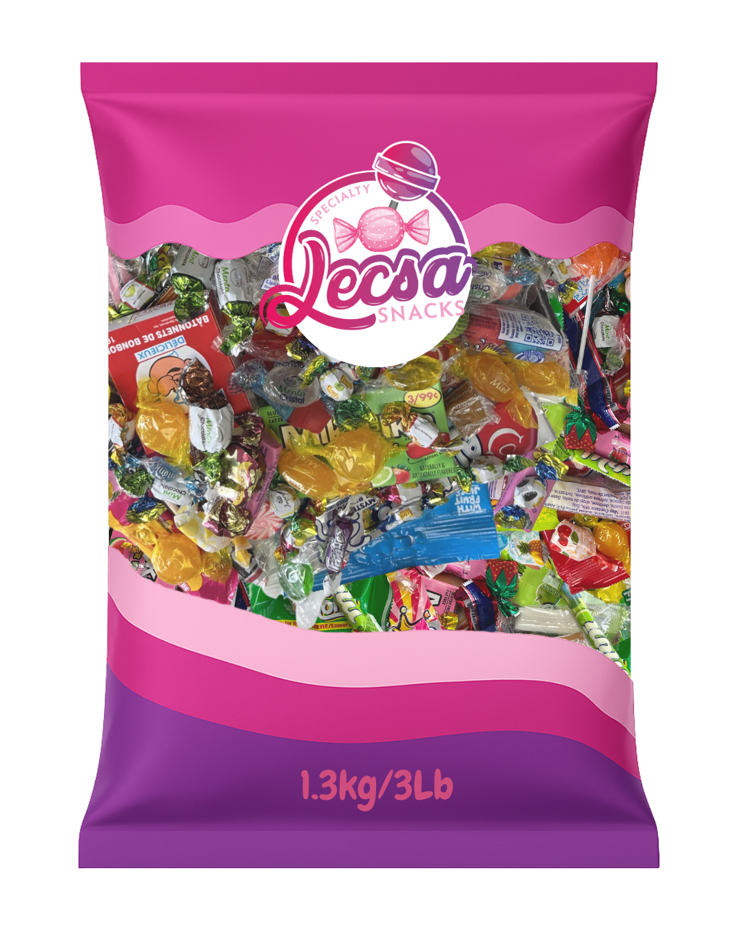 Party Mix 3lb - Candy Variety Pack - Assorted Bulk Treats - Individually Wrapped - Sweet Gift Bag by Lecsa Specialty Snacks (Flavours may vary) (1.3kg/1.350g)