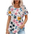 thumbnail image 1 of Hauts d'Été à Manches Courtes Femme Mode 2024 Blouses Plissées Chic Décontractées Col Rond T-Shirts de Couleur Unie (Grand, Multicolore 01), 1 of 6