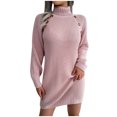 thumbnail image 1 of Robe Chandail à Col Roulé à Manches Longues pour Femmes, Automne et Hiver, Décontractée, à Boutons, Col Roulé à Manches Longues, Robe Chandail de Base, 1 of 7