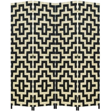 FDW Room Divider Wood Screen 4 Panel Wood Mesh Woven Design Room Screen Divider Folding Portable Partition for Home Office, Diamond