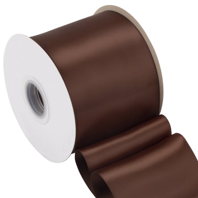 Joycrosso Brown Ribbon 4 Inch Wide Thick Fabric Ribbon, 50 Yards Double Faced Satin for Chair Sash Bows Making Bouquet Sewing Christmas Decoration