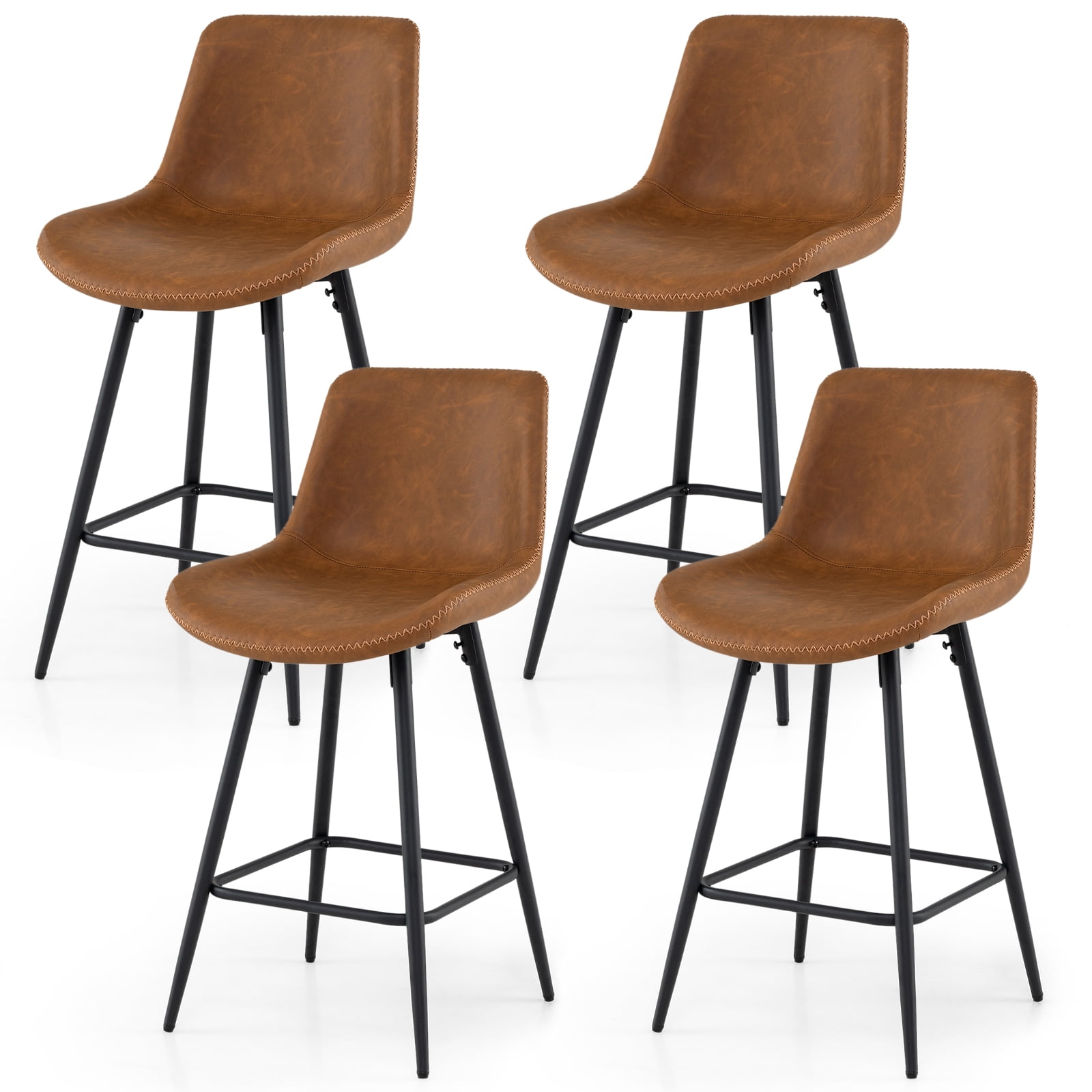 Gymax Bar Stools Set of 4 24 Inch Counter Height Bar Chairs w/ Backs & Footrests