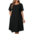 thumbnail image 1 of Amzcrzy Robes pour Femmes Robe en Coton et Lin de Couleur Unie Mode à Manches Courtes Robes d'Été pour Femmes Col Rond Robe d'Été Décontractée Plissée Robes Midi pour Femmes avec Poche, 1 of 9