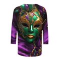 thumbnail image 5 of Penkiiy T-shirt Blouse Décontractée à Manches 3/4 et Col Rond pour Femmes, Impression Mode Mardi Gras, Multicolore, 5 of 5
