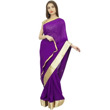 Atasi Sari Violet Indien pour Femme, Sari en Georgette de Designer avec Pièce Blouse