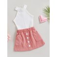 thumbnail image 3 of Faithtur 2PCS Toddler Girls Spring Outfits, Halter Sleeveless Tank Tops + Button Corduroy Skirt Set, 3 of 9