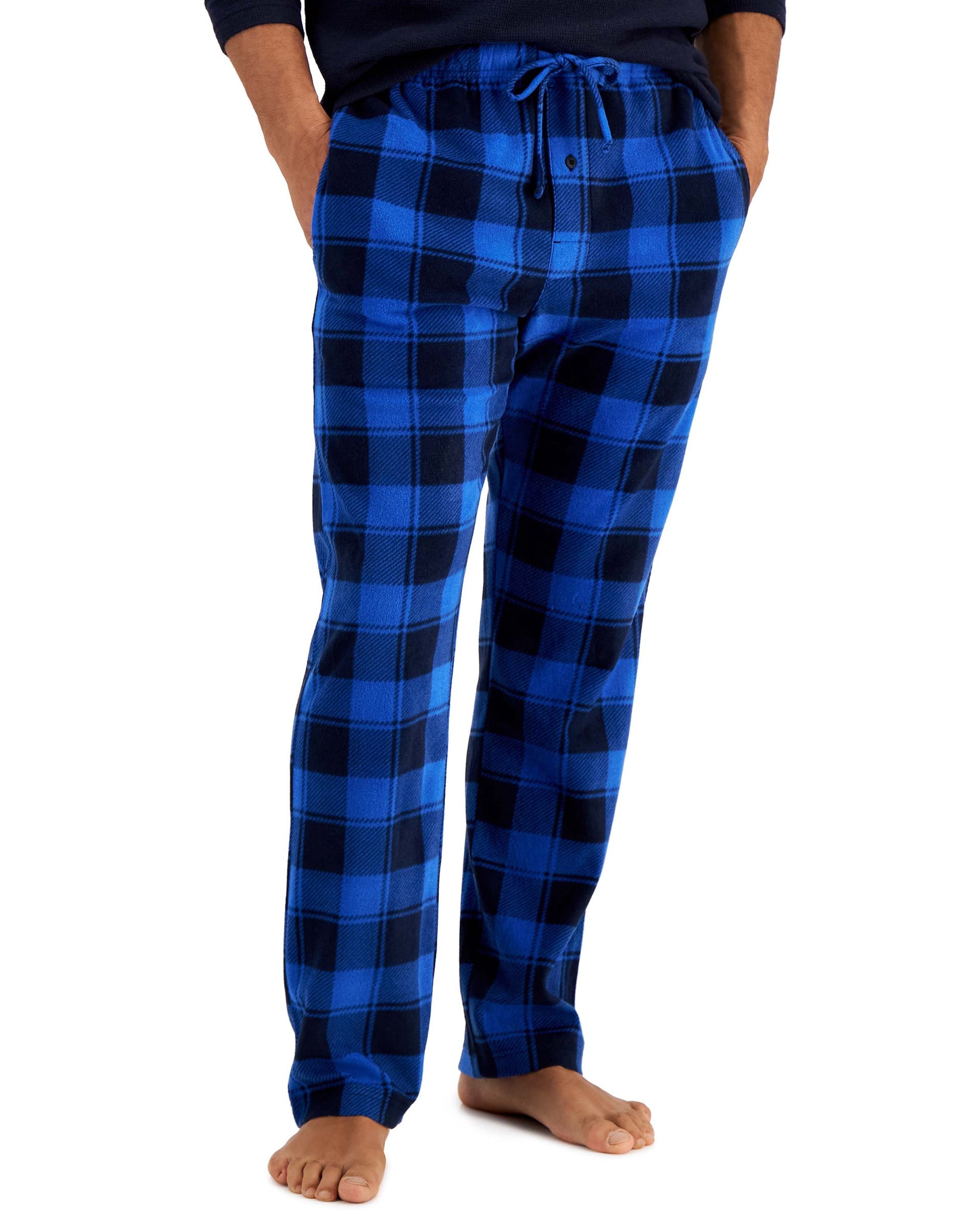 Hanes Mens Micro Fleece Pant, 2XL, Blue Buffalo Plaid