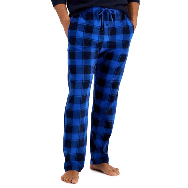 Hanes Mens Micro Fleece Pant, XL, Blue Buffalo Plaid