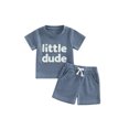 thumbnail image 1 of Faithtur Toddler Boys Summer Outfit Sets Short Sleeve Letter Print Tops + Solid Color Drawstring Shorts, 1 of 8