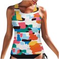 thumbnail image 1 of Hauts de Tankini Modestes pour Femmes Haut de Maillot de Bain Seulement Haut de Maillot à Col Licou à Col Ras du Cou Graphique Hauts de Maillot de Bain Dos Découpé Hauts de Maillots de Bain, 1 of 4