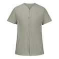 thumbnail image 4 of TIMIFIS Mens Short Sleeve Top Cotton Linen T Shirts Beach Solid Short Sleeve Shirts V-neck Button Closure Tops Blouse - Spring/Summer, 4 of 6