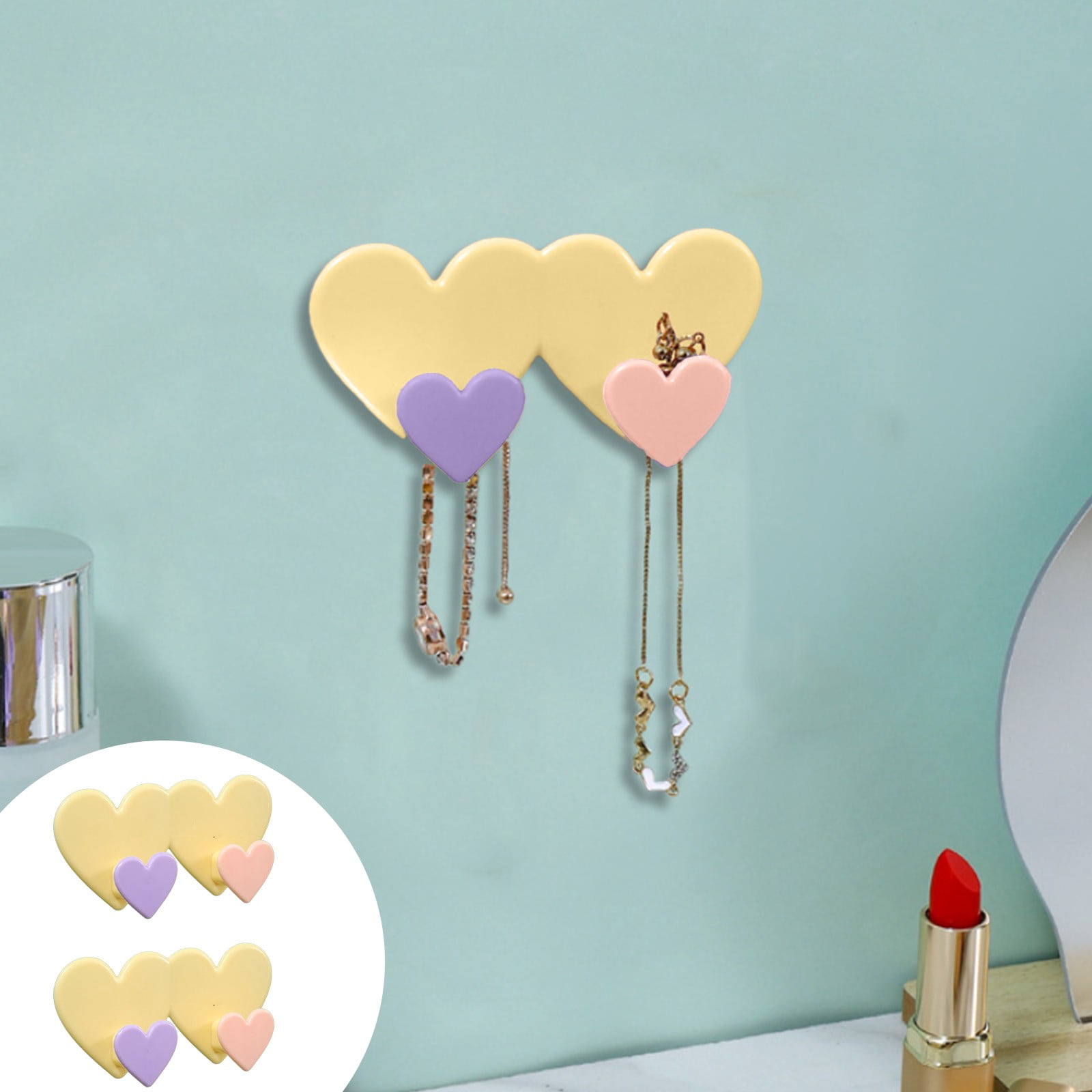 Holiday Deals! Gspmoly 2 Heart Shaped Multifunctional Hooks for Storing Clothes and Hats In The Kitchen with Seamless Adhesive Hooks and Double Hooks Holiday Deals