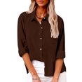 thumbnail image 2 of Yuyuzo Plus Size Tops for Women Long Sleeve Lapel Collared Cotton Linen Solid Color Button down Shirts with Pockets, 2 of 7