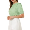 thumbnail image 4 of INSPIRE CHIC Women's Puff Shoulder Round Neck Collarless Ruffle Keyhole Back Blouse, 4 of 5